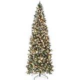 Best Choice Products 6ft Pre-lit Pencil Christmas Tree, Partially Flocked & Frosted Slim Holiday Tree Decoration, Skinny Xmas Tree, 250 Lights, 618 Frosted Tips, 50 Pine Cones, Foldable Stand