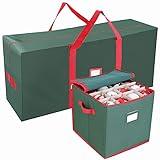JOIEDOMI Christmas Tree Storage Bag & Christmas Ornament Storage Set, for 7.5 ft Artificial Disassembled Holiday Tree and 64 Holiday Ornament 3'', 600D Oxford Fabric with Handles Dual Zipper Green