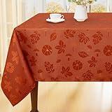 Moosfor Thanksgiving Tablecloth Rectangle 60x84 Inch, Waterproof Autumn Pumpkin Mushroom Jacquard Table Cloth, Damask Fabric Table Covers for Harvest Parties, and Fall Decor, Terracotta