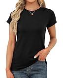 Memorose Womens Short Sleeve Tops Summer T Shirts Round Neck Fashion Causal Basic Tee Black M