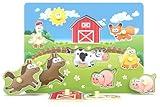 Wooden Peg Puzzle, Farm Chunky Baby Puzzles, Full-Color Pictures Wood Shape Puzzle Peg Board, Animal Knob Puzzle for Educational Toddlers 18Months and up, 8 Pieces