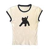 Baby Tees Graphic Tees for Women Y2k Tops Y2k Clothes Grunge Clothes Y2k Clothing Aesthetic Tops Clothes (Black and White,M,Medium)