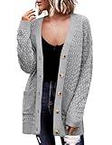 Zeagoo 2024 Womens Long Sleeve Chunky Cable Knit Fall Cardigans Sweaters Button Down Open Front Outerwear with Pockets Light Gray Medium