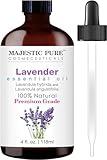 Majestic Pure Lavender Essential Oil with Glass Dropper | 100% Pure and Natural Lavender Oil | Premium Grade Essential Oils for Diffusers, Skin, Aromatherapy, Massage | 4 Fl Oz