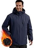 FREE SOLDIER Men's Waterproof Ski Snow Jacket Fleece Lined Warm Winter Rain Jacket with Hood Fully Taped Seams(Midnight Navy,2XL)