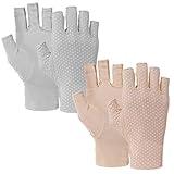 Lnngub Fingerless Sun Protection Gloves, Sun Gloves UV Protection Glove for Women Girls Driving Cycling Summer(apricot+gray)