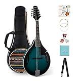 A Style Mandolin Instrument Kit, MIRIO Mandolins Musical Instrument Mahogany Wood for Beginner Adults, 8 Strings Acoustic Mandolin with Tuner, Strings, Bag, Picks, Blue for Christmas Gifts