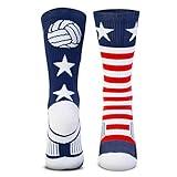 ChalkTalkSPORTS Volleyball Performance Crew Socks - USA - Red White & Blue - Volleyball Mid-Calf Socks - Adult