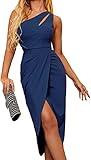 Zalalus Summer Sexy Wedding Guest Dresses for Women One Shoulder Cutout Ruched Bodycon Sleeveless Maxi Cocktail Party Dress (Medium, Navy Blue)