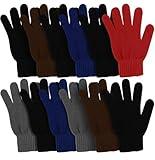 Winter Magic Gloves, 12 Pairs Stretchy Warm Knit Bulk Pack Mens Womens