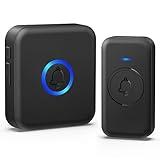 FOVKSUC Wireless Doorbell, Waterproof Door Bell with 60 Chimes, 5 Volume Levels & 2 Mute Modes, Loud Doorbells Wireless for Home Classroom Office (1 Receiver & 1 Button, Black, American Plug)