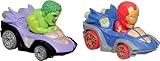 Hot Wheels RacerVerse Toy Cars 2-Pack Set of 2 Die-Cast Vehicles with Non-Removable Drivers of Their Own Cars: Hulk & Iron Man, Optimized for Track