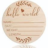 Hello World Newborn Sign, 5.9 inch Wooden Baby Name Announcement Sign, Baby Birth Wooden Sign, Birth Announcement Sign for Photo Prop Baby Shower Nursery Gift