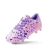 DREAM PAIRS Boys Girls Soccer Cleats Youth Firm Groud Athletic Outdoor Trainning Football Shoes for Little/Big Kid,Size 11 Little Kid,Pink/Purple,HZ19003K