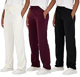 Real Essentials Womens Fleece Open Women Sweatpant Bottom Sweatpants Running Pant Baggy Wide Leg Jogging Sweats Bottoms Teen Lounge Active Ladies Warm Pants Casual Athletic Sweat, Set 1, XL, Pack of 3