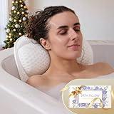 Bath Pillow Luxury Bathtub Pillow, Extra Soft & Comfortable Bath Pillows for Tub Head Neck and Back Support, with 4D Air Mesh Cushions & Non-Slip Suction Cups - Bath Accessories Spa Gifts for Women