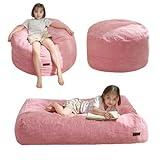 MAXYOYO Bean Bag Chair Bed for Kids, Convertible Bean Bag Folds from Lazy Chair to Floor Mattress Bed, Machine Washable Corded Fabric, Stuffed Floor Sofa Couch for Boys and Girls, Pink