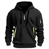 best amaon deals this week peime Deals Of The Day overstocks Men's Quarter Zip Pullover Men Long Sleeve Workout Hoodie Vintage Tactical Jacket Winter Sweater Coats Black-B Large