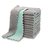 kimteny 12 Pack Kitchen Cloth Dish Towels, Premium Dishcloths, Super Absorbent Coral Velvet Dishtowels, Nonstick Oil Washable Fast Drying (Green-Grey)