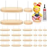 Threehoney 24 Pcs Crochet Doll Stand Single and Dual Needle Wooden Knitted Doll Display Stand for Animal Toy Wooden Base Support for Action Figure