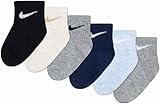 Nike Baby Lightweight Ankle Socks Multi Color, 6 Pack (US, Age, 6 Months, 12 Months, Black/Navy/Tan/Grey/LightBlue)