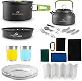 Fortitude21 Camping Cooking Set, Campfire Cooking Equipment, Camp Kitchen, Camping Cookware Set, Camping Pots and Pans Set, Camping Pans, Outdoor Camping Mess Kit, Camping Gear Must Haves 19 pcs