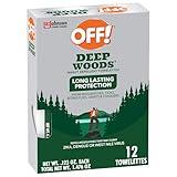 OFF! Deep Woods Mosquito and Insect Repellent Wipes, Long lasting, 12 Individually Wrapped Wipes