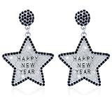 Happy New Year Earring for Women Glitter Bling Rhinestone Star Letter New Year Holiday Earrings Festive Party Jewelry Gifts (Happy new year 1 Silver)