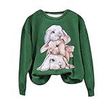 Happy Easter Sweatshirt for Women Cute Bunny Rabbit Graphic Crew Neck Shirts Trendy Easter's Gifts Festival Tops Oversized Holiday Sweatshirt (Green #3, M)
