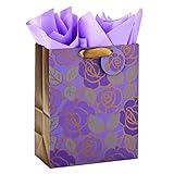 Hallmark 13" Large Gift Bag with Tissue Paper (Purple Flowers, Gold Accents) for Birthdays, Mother's Day, Bridal Showers, Weddings, Retirements, Anniversaries, Engagements, Any Occasion