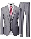 MY'S Men's 3 Piece Slim Fit Suit Set with Tie, 2 Button Blazer Jacket Vest & Pants, Business Wedding Party Prom Suit for Men Light Grey Large