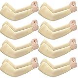 Janmercy 8 Pairs Elderly Skin Thin Protector Sleeves Bruise Abrasions Protective Arm Sleeve (Beige)