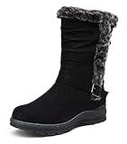 Vepose Women's Mid Calf Boots Suede Slouch Snow Booties Shoes Outdoor 960 Black Size 8(CJY960 Black Suede 08)