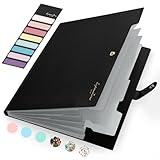 Sooez Expanding File Folder, Letter Size Accordion File Organizer, 5 Pocket Folders for Documents, Portable Filling Products for School Office Supplies, Black