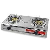 XtremepowerUS 27,000 BTU Double Burner Stove Auto Ignition Outdoor Propane Portable Camping RV Cooking Range Adjustable Knob Countertop