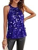 Sequin Halter Tank Tops for Women Glitter Sparkle Disco Outfits Sparkly Shiny Concert Top Disco Club Date Night Shirt Royal Blue 2XL