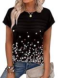 Womens Summer Tops Blouses Dressy Casual Cute Pleated Front Cap Sleeve Shirts Floral Print Graphic Tees Tunic Tshirts Beach Vacation Clothes for Women 2025 M