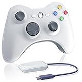 Oussirro Wireless Controller for Xbox 360, 2.4GHZ Gamepad Joystick Controller Remote for PC Windows 7,8,10 with Receiver Adapter, White