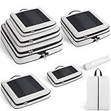 Prezon 8 Set Compression Packing Cubes for Suitcases, Full Open & Visible Design, Luggage Organizer Bags Set for Carry on, Travel Essentials Travel Gifts for Women with Laundry Bag and Shoe bag Cream