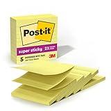 Post-it Super Sticky Dispenser Pop-up Notes, 5 Lined Sticky Note Pads, 4 x 4 in., 2X the Sticking Power, School Supplies and Oﬃce Products, Use with Post-it Note Dispensers, Canary Yellow