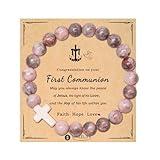 Cross Bracelets for Girls Boys Baptism First Communion Confirmation Gift Christian Bracelets Easter Basket Stuffers for Teens (Communion-Pink Stone)