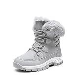 DREAM PAIRS Waterproof Snow Boots for Women, Faux Fur Cozy Warm Insulated Winter Boots Lace Up Mid-Calf Outdoor Shoes for Walking Hiking Hespera,Size 8.5,Light Grey,SDSB2305W