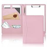 Padfolio Portfolio Binder, Leather Clipboard Folder Briefcase Loose-Leaf Binder with Cover A4 Pink Folder with Pockets Resume Folder for Business School Office Meeting Men Women's Business Folder