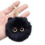 TVRTFQ Cute Cat Head Plush Keychains Black Cat Pom Pom Keychain Creative Animal Car Keychain Mini Cartoon Kawaii Backpack Pendant Birthday Fashion Gift Valentine's Day Gifts (1, Black)