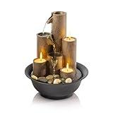 Alpine Corporation WCT202 Indoor Tabletop Tiered Water Fountain Featuring 3 Candles for Desktop and Table, 11", Brown