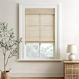 HOMEIDEAS 100% Natural Cordless Ramie Roman Shades Sun Light Filtering Window Treatment Privacy Protection Easy to Install Blinds Shades for Kitchen Indoor Windows, 1 Piece, W34 X L60, Beige