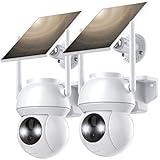 TOVDOR Solar Security Cameras Wireless Outdoor, WiFi Camera Outdoor 2K 360° View Battery Powered, Cameras for Home Security with Spotlight Color Night Vision Motion Sensor 2-Way Talk, White, 2 Pack