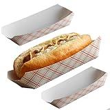 JUST-BUY Paper Hot Dog Food Trays 7''-2 lb. Red & White, Heavy Duty, Grease Resistant, Disposable, Recyclable, Biodegradable, Made in USA, 100 pcs.