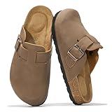 Project Cloud Genuine Leather Footbed Clogs for Women - Memory Foam Arch Support Slippers for Women - Trendy Slip-ons Women's Mules & Clogs Sandals (Benton, Tan, 8)
