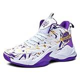 WELRUNG Men's Women's High Top Basketball Shoes Breathable Non Slip Outdoor Sneakers Fashion Shoes Purple 8/6.5 US